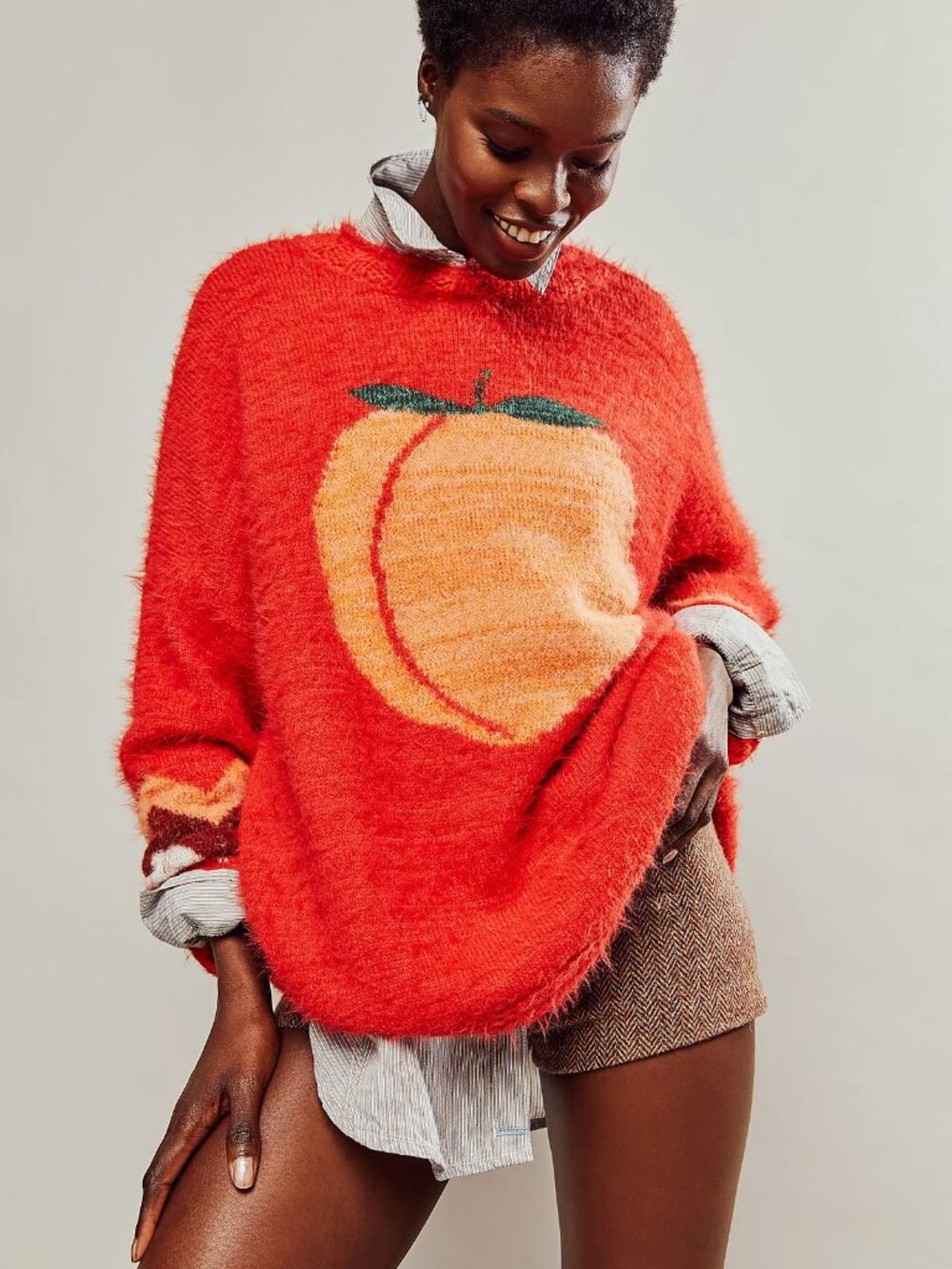 Free People Women's Just Peachy Pullover Peach Sweater Red Size Medium